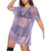 imageSHENHE Womens Plus Size Sexy See Through Mesh Short Sleeve Party Night Loose Tshirt DressMauve Purple