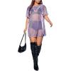 imageSHENHE Womens Plus Size Sexy See Through Mesh Short Sleeve Party Night Loose Tshirt DressMauve Purple