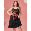 imageSHENHE Womens Plus Size Sleeveless Ruffle Hem Nightgown Pajama Dress with Eye MaskRed Lip Black
