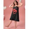 imageSHENHE Womens Plus Size Sleeveless Ruffle Hem Nightgown Pajama Dress with Eye MaskRed Lip Black