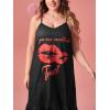 imageSHENHE Womens Plus Size Sleeveless Ruffle Hem Nightgown Pajama Dress with Eye MaskRed Lip Black