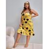 imageSHENHE Womens Plus Size Sleeveless Ruffle Hem Nightgown Pajama Dress with Eye MaskYellow