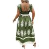 imageSHENHE Womens Plus Size Square Neck Tie Back Smocked Flutter Sleeve Flowy Maxi Boho DressArmy Green