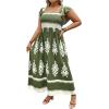 imageSHENHE Womens Plus Size Square Neck Tie Back Smocked Flutter Sleeve Flowy Maxi Boho DressArmy Green