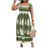 imageSHENHE Womens Plus Size Square Neck Tie Back Smocked Flutter Sleeve Flowy Maxi Boho DressArmy Green