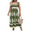 imageSHENHE Womens Plus Size Square Neck Tie Back Smocked Flutter Sleeve Flowy Maxi Boho DressArmy Green