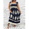 imageSHENHE Womens Plus Size Square Neck Tie Back Smocked Flutter Sleeve Flowy Maxi Boho DressDark Blue