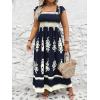 imageSHENHE Womens Plus Size Square Neck Tie Back Smocked Flutter Sleeve Flowy Maxi Boho DressDark Blue
