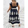 imageSHENHE Womens Plus Size Square Neck Tie Back Smocked Flutter Sleeve Flowy Maxi Boho DressDark Blue