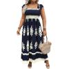 imageSHENHE Womens Plus Size Square Neck Tie Back Smocked Flutter Sleeve Flowy Maxi Boho DressDeep Blue