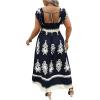 imageSHENHE Womens Plus Size Square Neck Tie Back Smocked Flutter Sleeve Flowy Maxi Boho DressDeep Blue