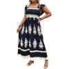 imageSHENHE Womens Plus Size Square Neck Tie Back Smocked Flutter Sleeve Flowy Maxi Boho DressDeep Blue