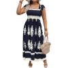 imageSHENHE Womens Plus Size Square Neck Tie Back Smocked Flutter Sleeve Flowy Maxi Boho DressDeep Blue