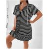 imageSHENHE Womens Plus Size Striped Drawstring Casual Short Sleeve Knee Length Hoodie DressBlack