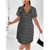 imageSHENHE Womens Plus Size Striped Drawstring Casual Short Sleeve Knee Length Hoodie DressBlack