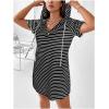 imageSHENHE Womens Plus Size Striped Drawstring Casual Short Sleeve Knee Length Hoodie DressBlack