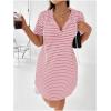 imageSHENHE Womens Plus Size Striped Drawstring Casual Short Sleeve Knee Length Hoodie DressPink