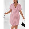 imageSHENHE Womens Plus Size Striped Drawstring Casual Short Sleeve Knee Length Hoodie DressPink