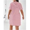 imageSHENHE Womens Plus Size Striped Drawstring Casual Short Sleeve Knee Length Hoodie DressPink