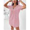 imageSHENHE Womens Plus Size Striped Drawstring Casual Short Sleeve Knee Length Hoodie DressPink