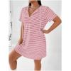 imageSHENHE Womens Plus Size Striped Drawstring Casual Short Sleeve Knee Length Hoodie DressPink