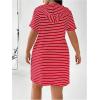 imageSHENHE Womens Plus Size Striped Drawstring Casual Short Sleeve Knee Length Hoodie DressRed