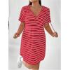 imageSHENHE Womens Plus Size Striped Drawstring Casual Short Sleeve Knee Length Hoodie DressRed
