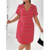 imageSHENHE Womens Plus Size Striped Drawstring Casual Short Sleeve Knee Length Hoodie DressRed