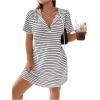 imageSHENHE Womens Plus Size Striped Drawstring Casual Short Sleeve Knee Length Hoodie DressWhite