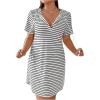 imageSHENHE Womens Plus Size Striped Drawstring Casual Short Sleeve Knee Length Hoodie DressWhite