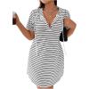 imageSHENHE Womens Plus Size Striped Drawstring Casual Short Sleeve Knee Length Hoodie DressWhite