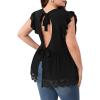 imageSHENHE Womens Plus Size Backless Top Tie Back Short Sleeve Ruffle Lace Tank Peplum Top Elegant Blouse ShirtBlack