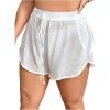 imageSHENHE Womens Plus Size Drawstring Waist Cover Ups Shorts Sheer Loose Boho Shorts Beachwear White 1XL