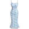 imageSHENHE Womens Plus Size Floral Spaghetti Strap Ruched Bodycon Dress Party Club DressBlue