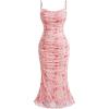 imageSHENHE Womens Plus Size Floral Spaghetti Strap Ruched Bodycon Dress Party Club DressPink