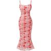 imageSHENHE Womens Plus Size Floral Spaghetti Strap Ruched Bodycon Dress Party Club DressRed