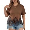 imageSHENHE Womens Plus Size Fringe Top Sequin Tassel Western Top Short Sleeve Cropped Going Out TshirtBrown