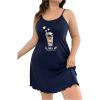 imageSHENHE Womens Plus Size Heart Print Nightgowns Spaghetti Strap Cami Slip NightdressCoffee Print Blue