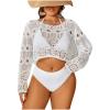 imageSHENHE Womens Plus Size Hollow Out Sheer Boat Neck Long Sleeve Loose Beach Crop Cover Up