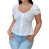 imageSHENHE Womens Plus Size Lace Babydoll Top Puff Sleeve Button Up Sweetheart Neck Cute Peplum Blouse TopWhite