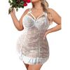 imageSHENHE Womens Plus Size Lace Trim Babydolls Ruched Sleepwear Underwire Low Rise Bow LingerieWhite