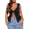 imageSHENHE Womens Plus Size Lace Trim V Neck Tops Split Tie Front Sleeveless Tank TopBlack
