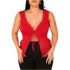 imageSHENHE Womens Plus Size Lace Trim V Neck Tops Split Tie Front Sleeveless Tank TopRed