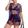 imageSHENHE Womens Plus Size Sexy See Through Mesh Short Sleeve Party Night Loose Tshirt DressPurple