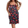 imageSHENHE Womens Plus Size Sleeveless Ruffle Hem Nightgown Pajama Dress with Eye MaskLittle Lip Black