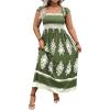 imageSHENHE Womens Plus Size Square Neck Tie Back Smocked Flutter Sleeve Flowy Maxi Boho DressArmy Green