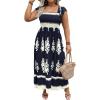 imageSHENHE Womens Plus Size Square Neck Tie Back Smocked Flutter Sleeve Flowy Maxi Boho DressDark Blue