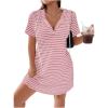 imageSHENHE Womens Plus Size Striped Drawstring Casual Short Sleeve Knee Length Hoodie DressPink