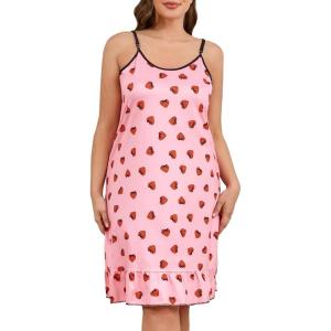 imageSHENHE Womens Plus Size Sleeveless Ruffle Hem Nightgown Pajama Dress with Eye MaskStrawberry Pink