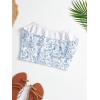 imageSHENHE Womens Casual Ditsy Floral Print Sleeveless Strapless Bandeau Tube Crop TopBlue and White